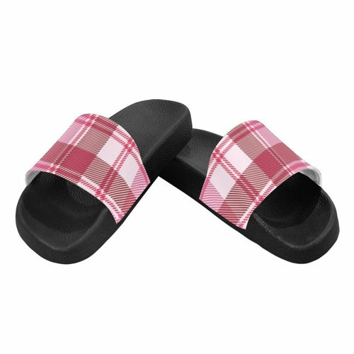 Damen-Slides, Flip-Flop-Sandalen, rosa und weiß kariertes Muster