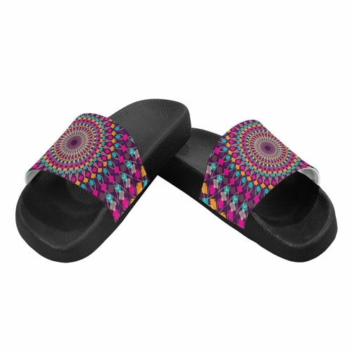 Damen-Slides, Flip-Flop-Sandalen, lila Kaleidoskop-Druck