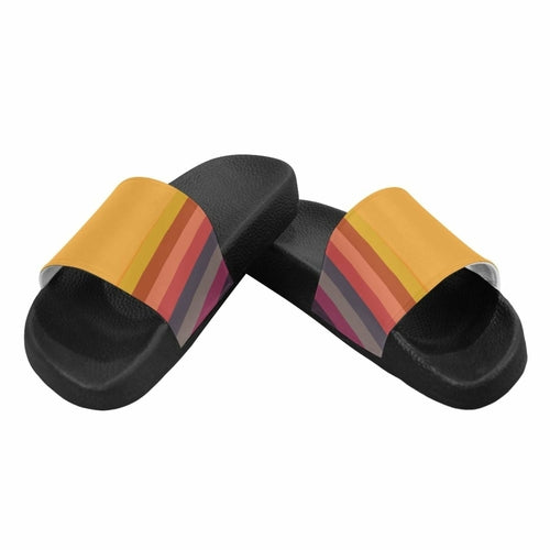 Diapositivas para mujer, sandalias tipo chanclas, estampado de rayas multicolor amarillo