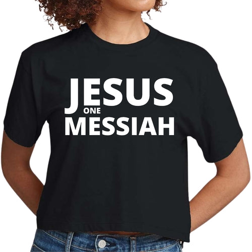 Kurz geschnittenes Damen-T-Shirt „Jesus One Messiah“, christliche Inspiration 