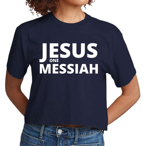 Kurz geschnittenes Damen-T-Shirt „Jesus One Messiah“, christliche Inspiration 