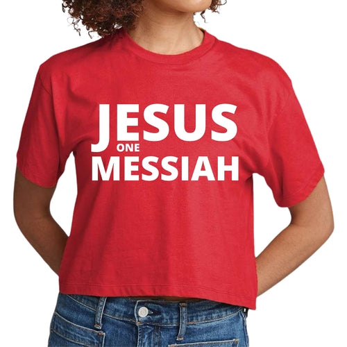 Kurz geschnittenes Damen-T-Shirt „Jesus One Messiah“, christliche Inspiration 