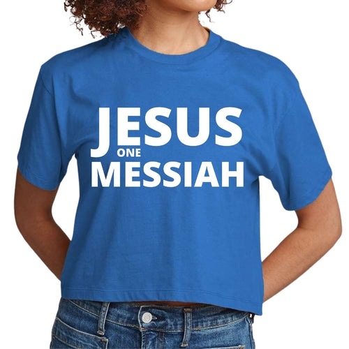 Kurz geschnittenes Damen-T-Shirt „Jesus One Messiah“, christliche Inspiration 